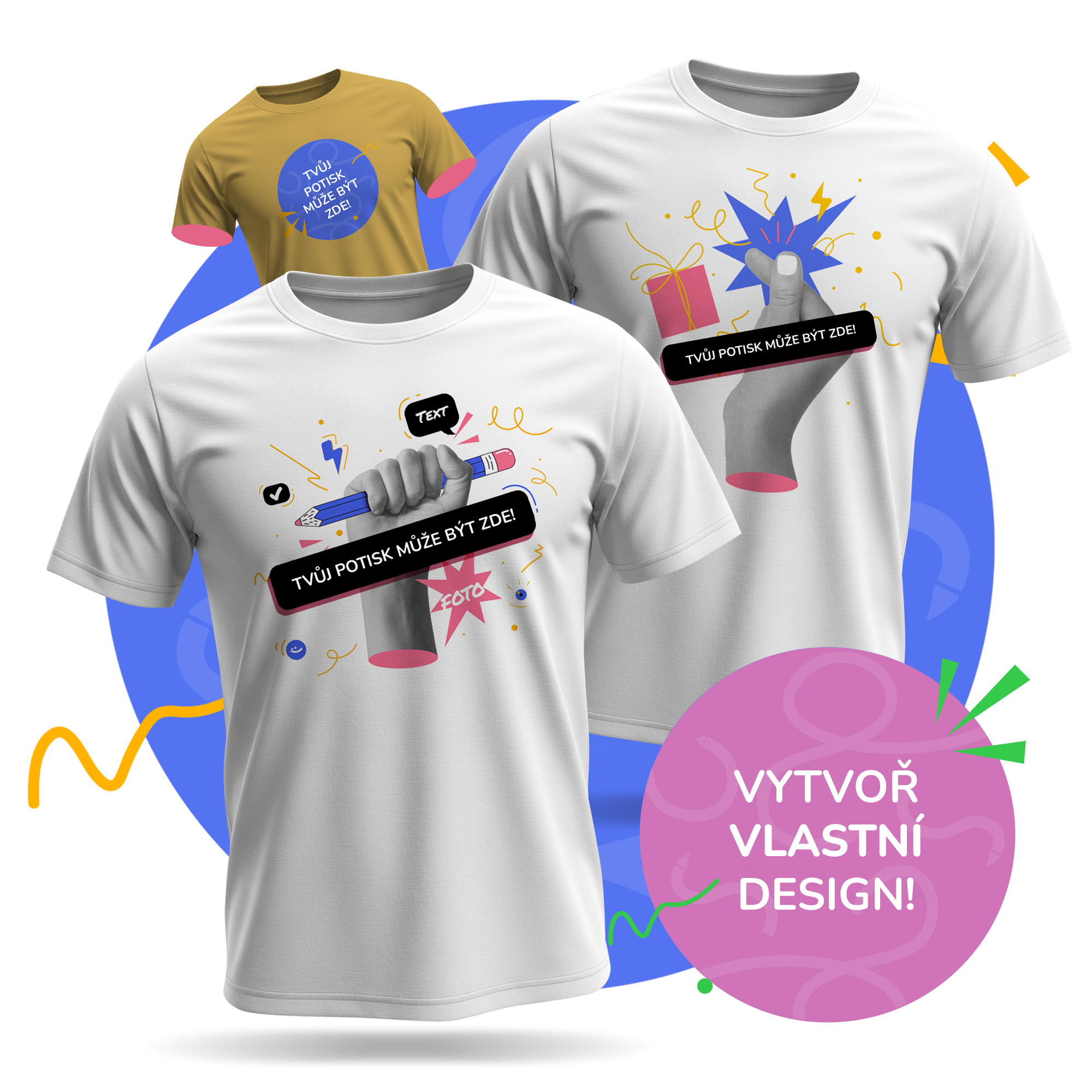 Muž a žena v tričkách s vlastními potisky